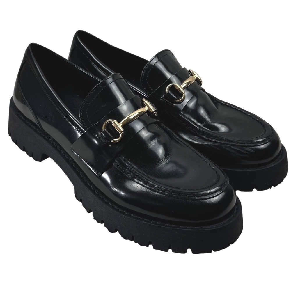 Steve Madden Lando Loafers Womens 9.5 Black Leather Chunky Dark Academia‎